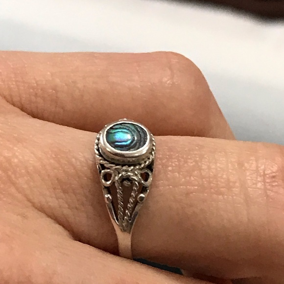 Abalone filigree sterling silver ring - Picture 6 of 7